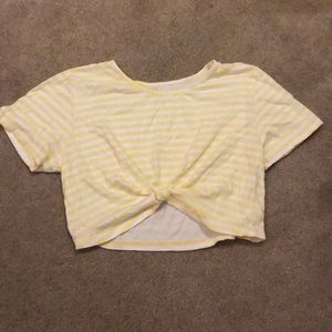Yellow and white striped crop top
